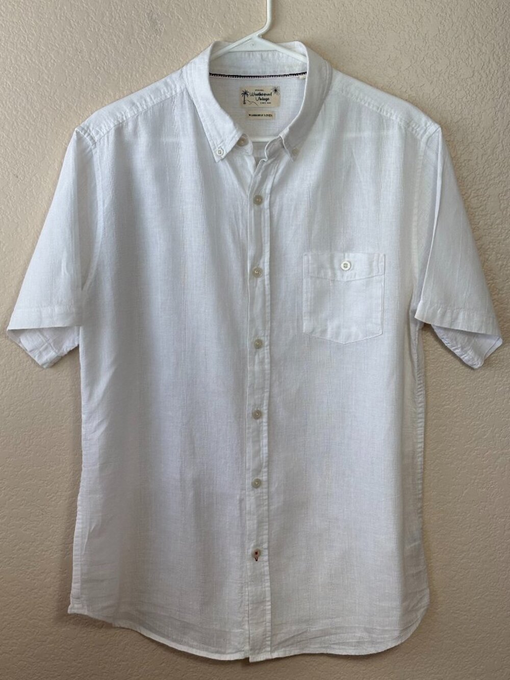 Weatherproof Vintage Washable Linen Blend White Button Front Shirt Men's Large L